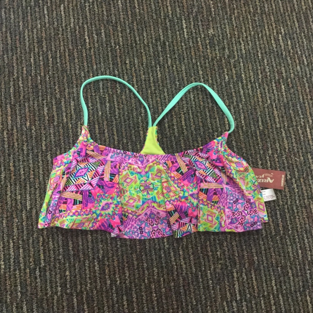 NWT Arizona Jean Co Multi-Color Geometric Razorback Swim Top Size M Pool